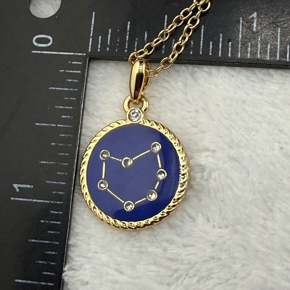 Zodiac Celestial Necklace Gold Blue Enamel Constellation Pendant 17in
